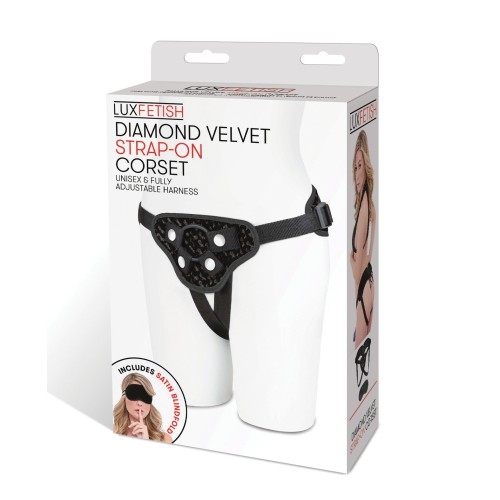 Corset Strap-On de Terciopelo con Diamante Lux Fetish - Negro