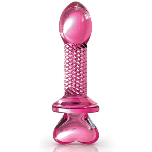 Icicles No 82 Hand Blown Glass Butt Plug Ribbed Pink