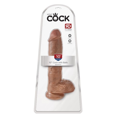 King Cock 10 Inch Dildo with Balls - Tan