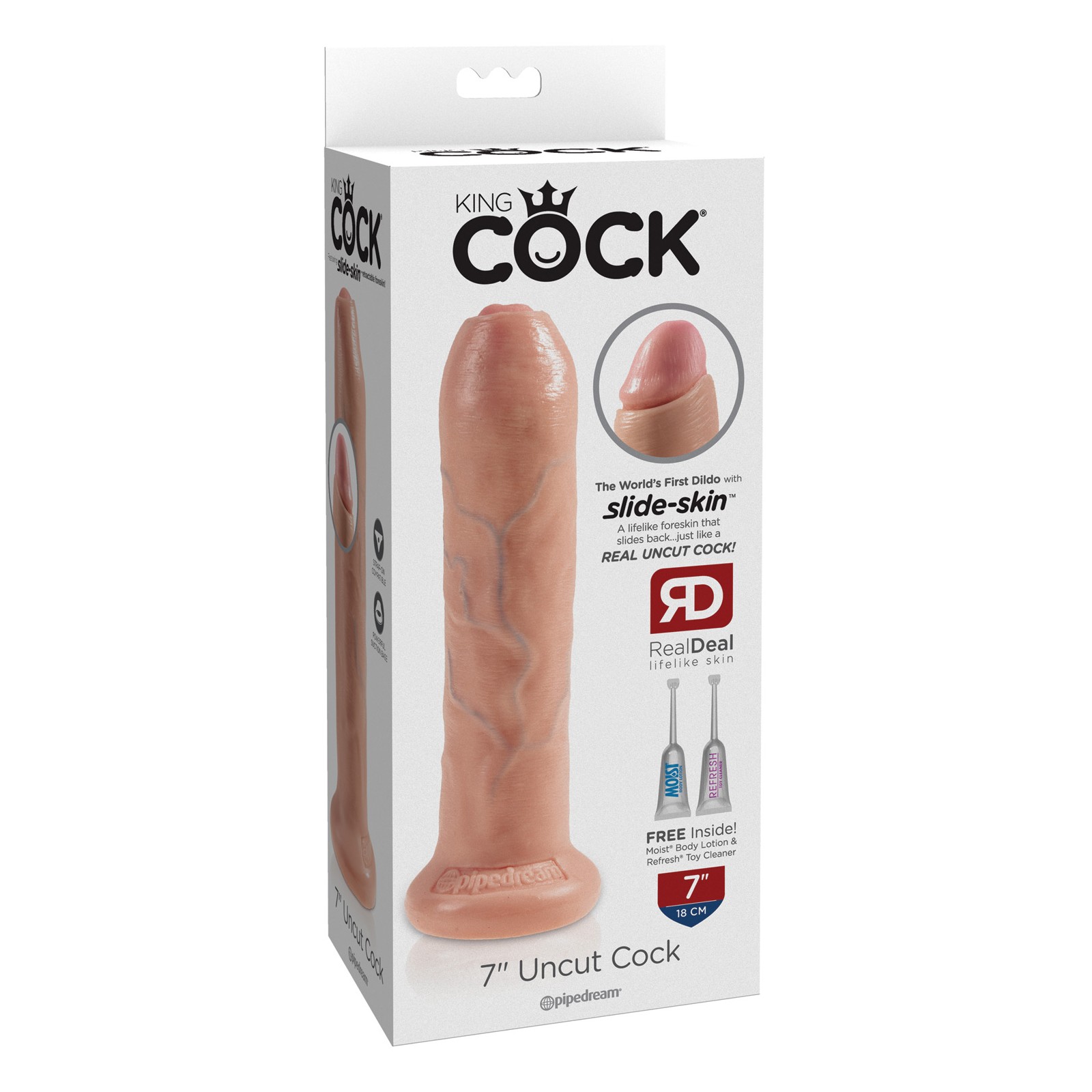 Dildo Sin Circuncidar King Cock de 7 Pulgadas con Piel