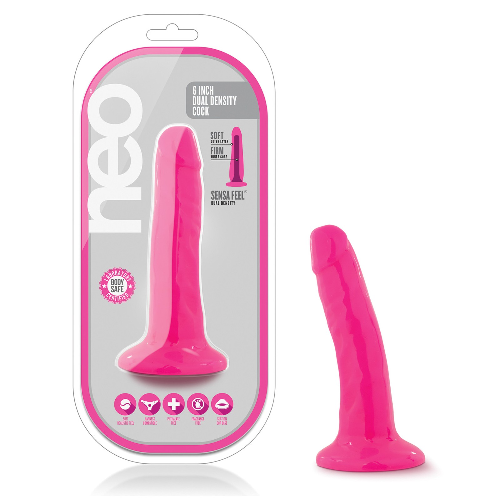 Dildo Blush Neo 5.5" de Densidad Doble - Rosa Neón