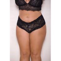 Lace & Pearl Boyshort with Satin Bow Accents Black 1X/2X