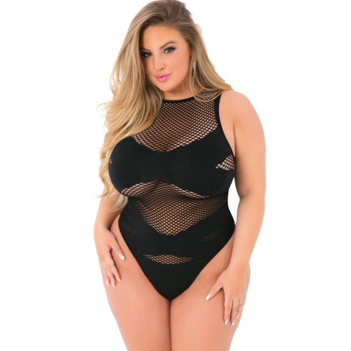 Bodysuit de Red de Criss Cross Pink Lipstick - Negro