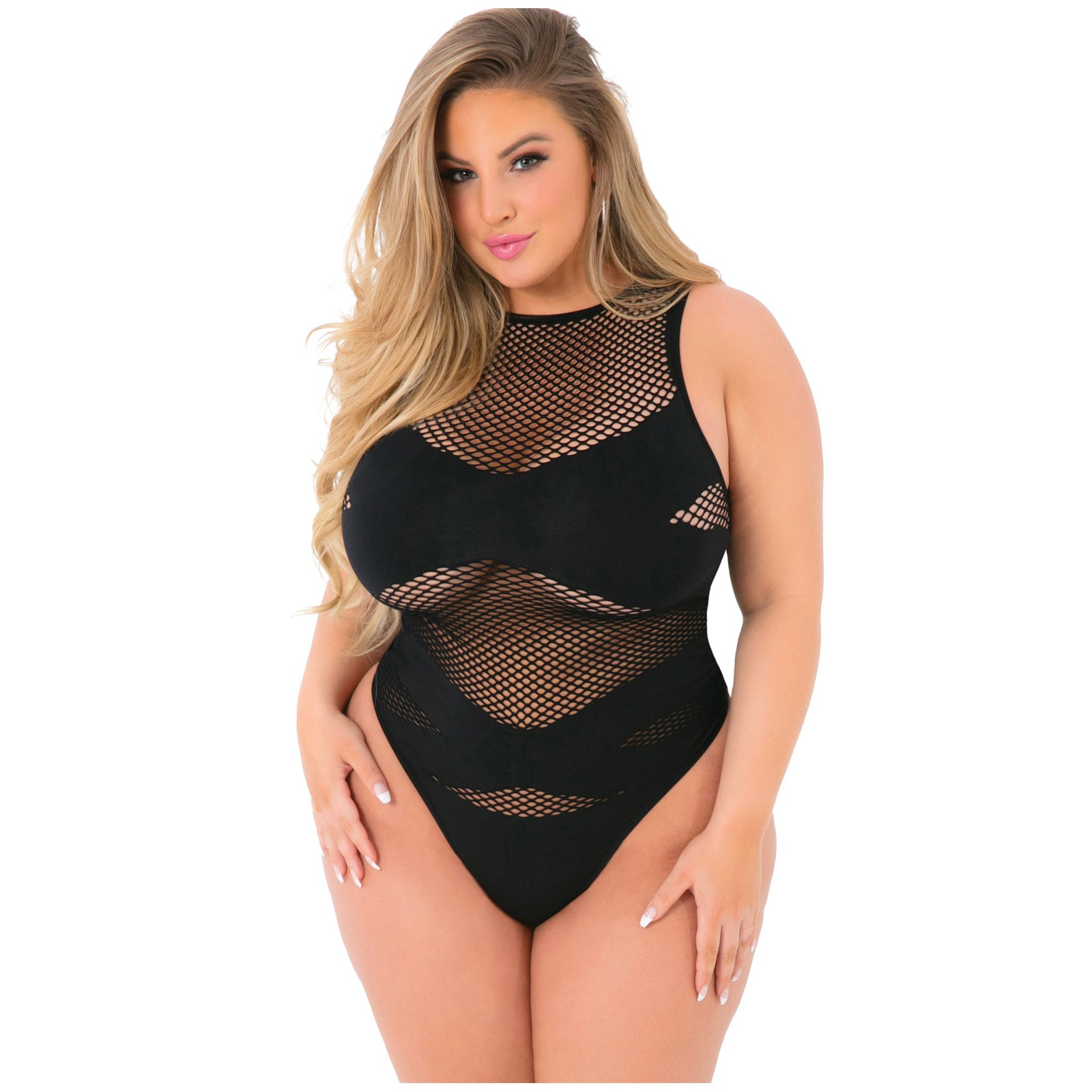 Bodysuit de Red de Criss Cross Pink Lipstick - Negro