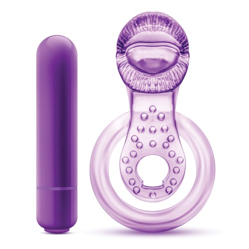 Blush Play with Me Lick it Vibrating Double Strap Cockring - Purple