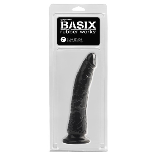 Basix Rubber Works Slim 7 Inch Dildo Black