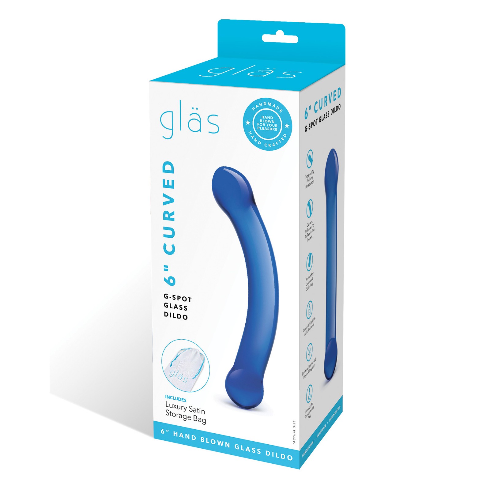 Dildo de Vidrio Curvado de 6 Pulgadas para el Punto G Azul