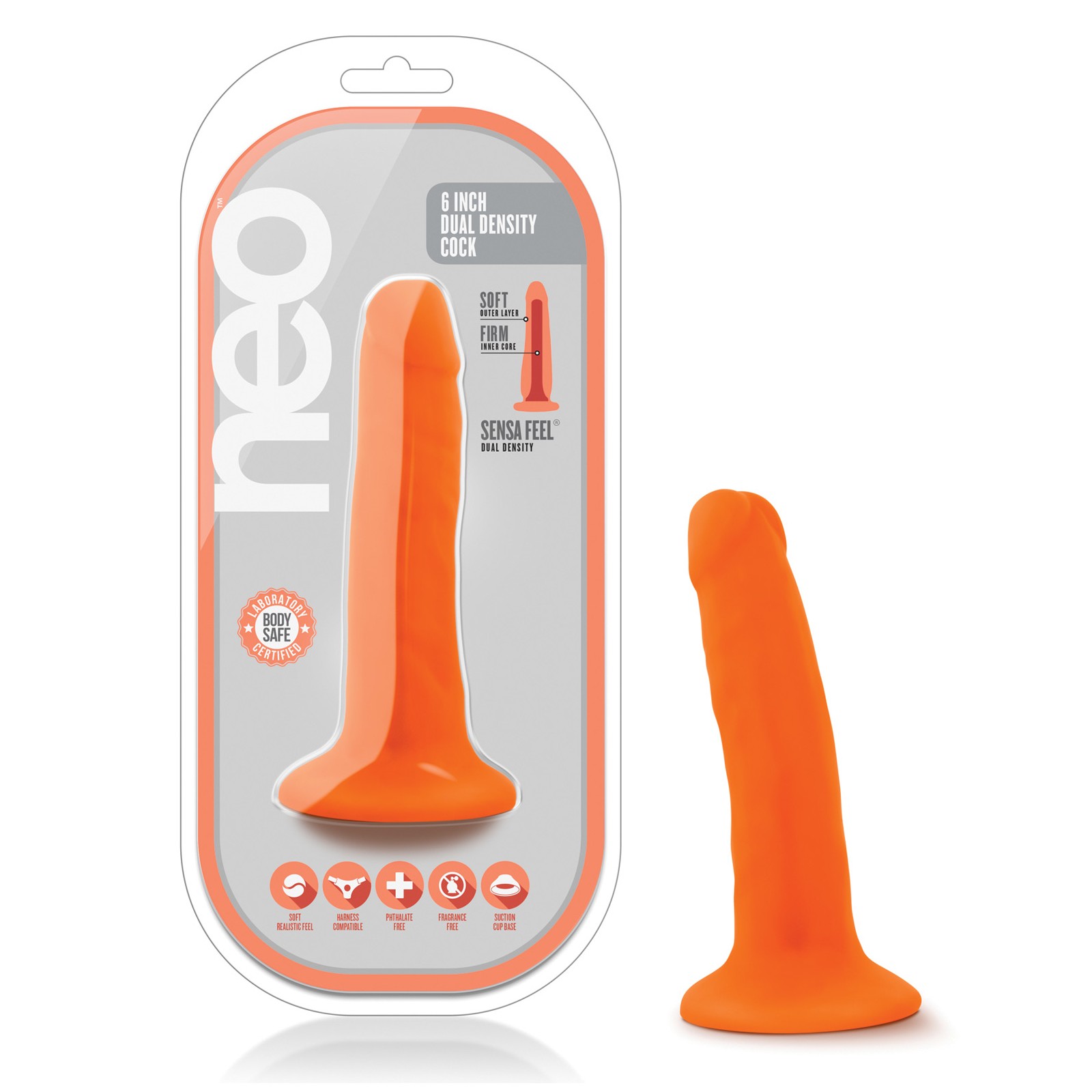 Dildo Blush Neo Densidad Doble de 6" - Naranja Neón