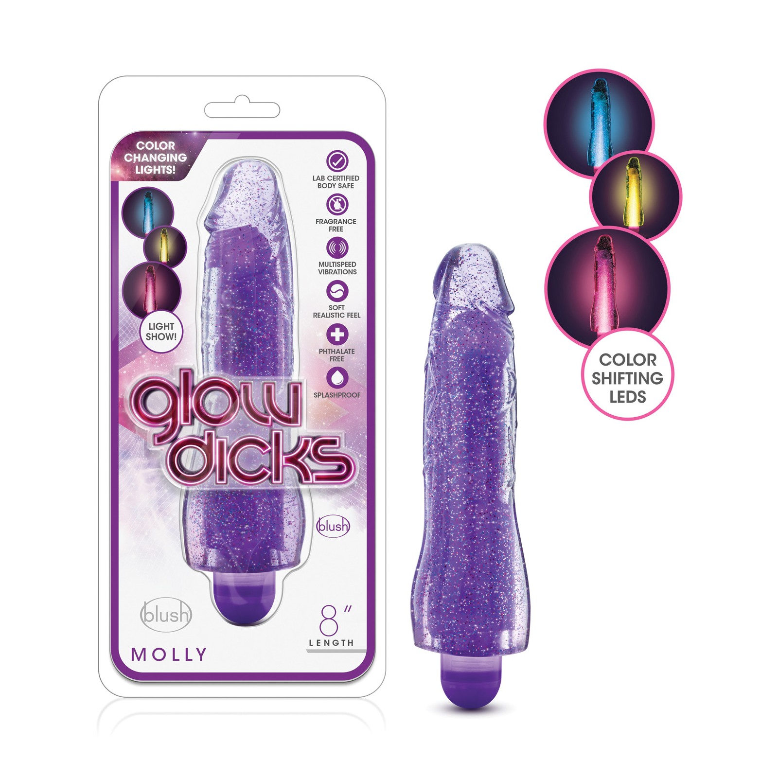 Vibrador Brillante Blush Glow Dicks Molly en Morado