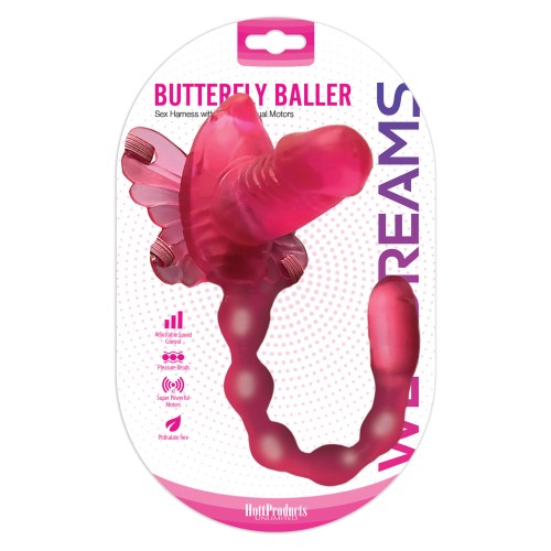 Wet Dreams Pink Butterfly Baller Sex Harness and Dildo