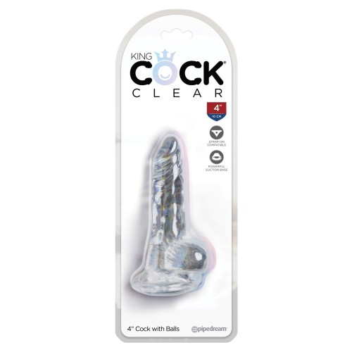 King Cock Dildo Transparente de 4 Pulgadas con Testículos