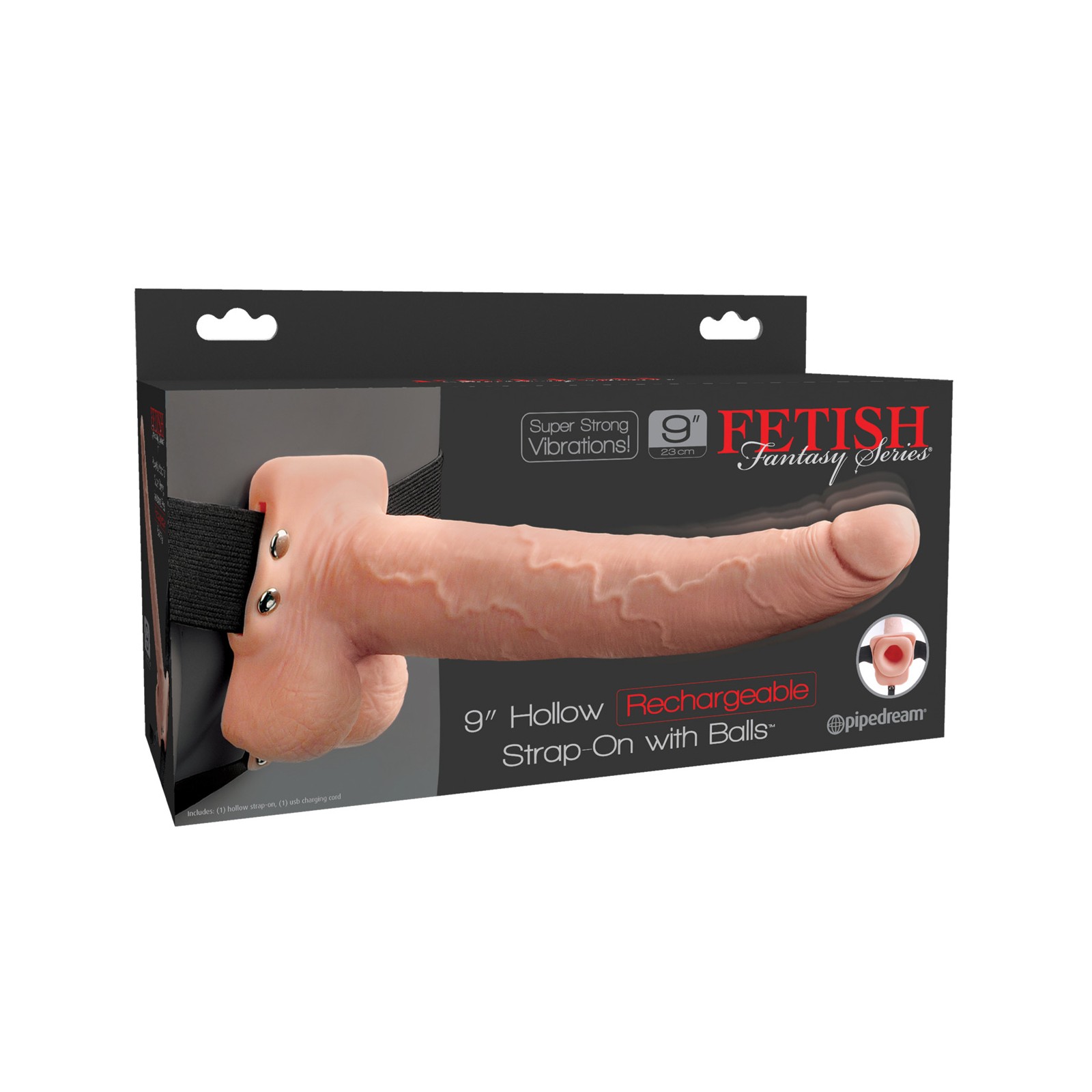 Strap-On Hueco Recargable de 9" - Carne