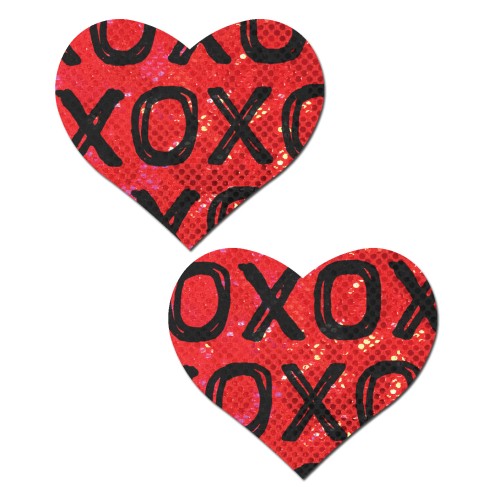 Pastease Glitter XOXO Heart Rojo Negro - Accesorio Divertido para el Cuerpo