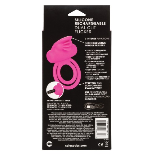 Rechargeable Dual Clit Flicker Enhancer in Pink for Pleasure