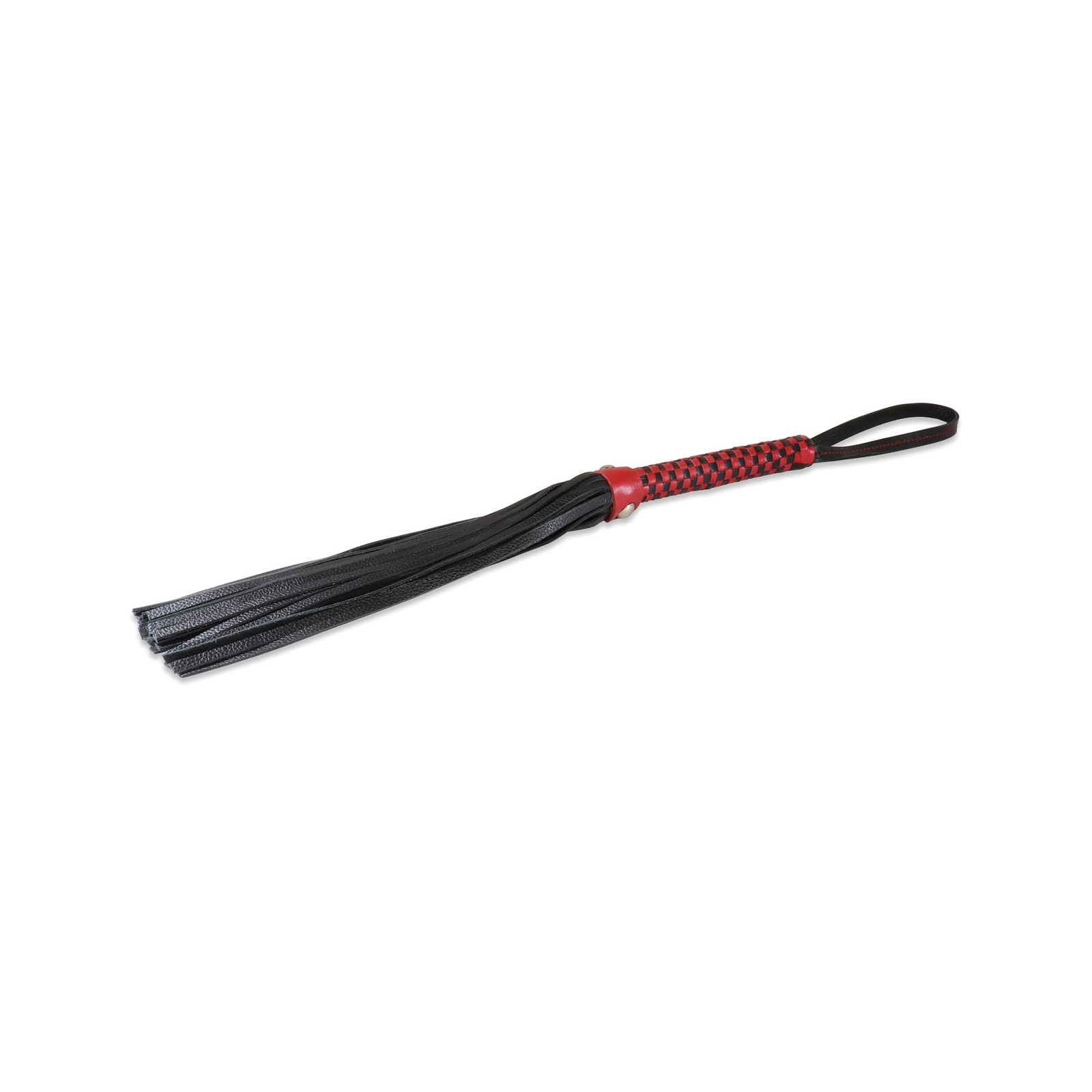 Flogger de Piel de Cordero Sultra con Empuñadura Clásica - Negro y Rojo