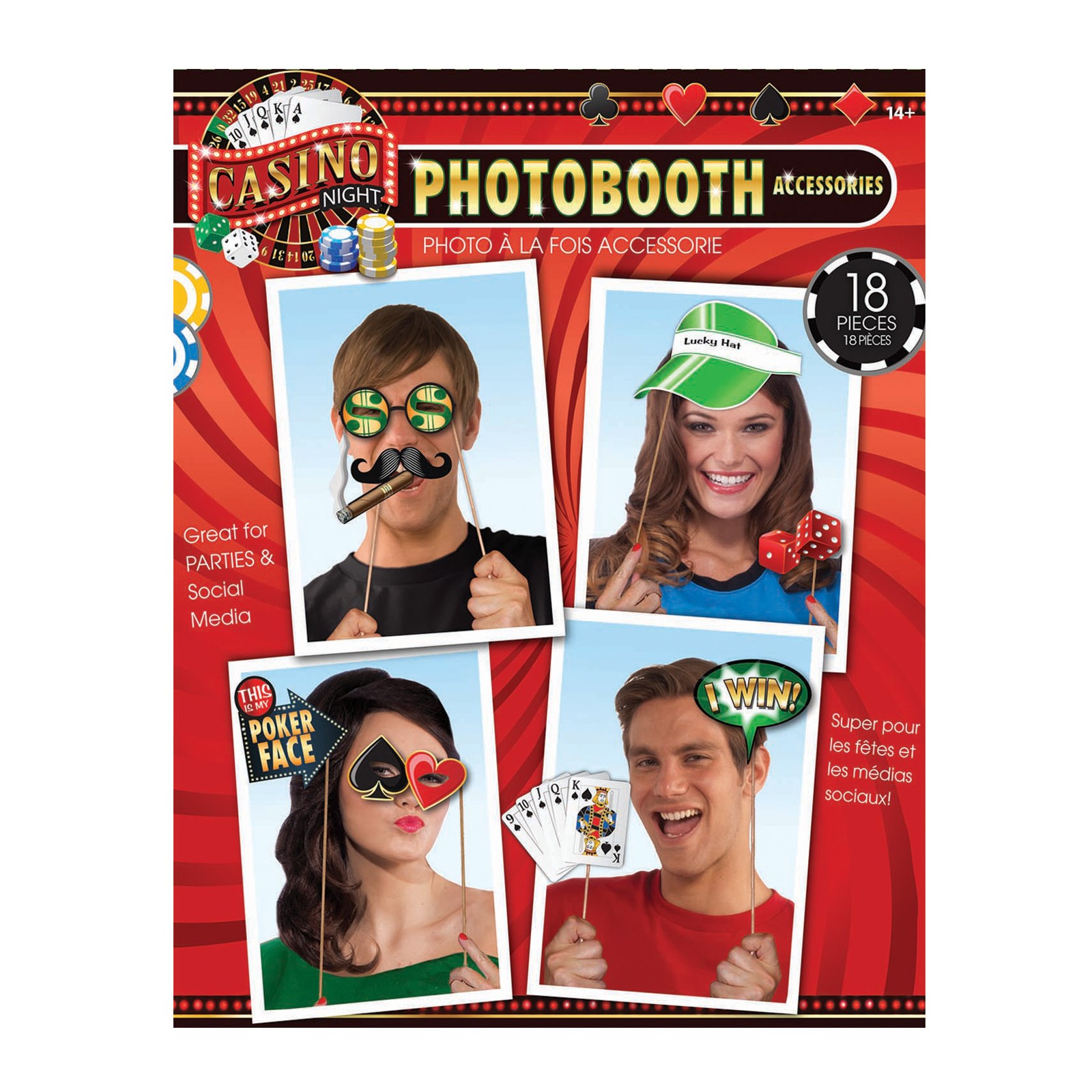 Casino Photo Booth Prop Kit Set of 18 for Parties