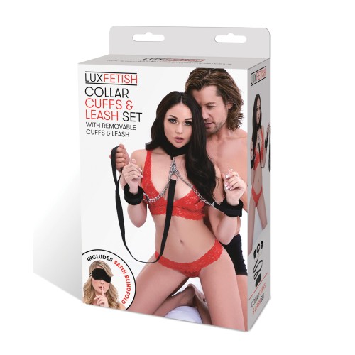 Lux Fetish Bondage Collar, Cuffs & Leash Set