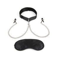 Lux Fetish Collar and Nipple Clamps Adjustable Pressure