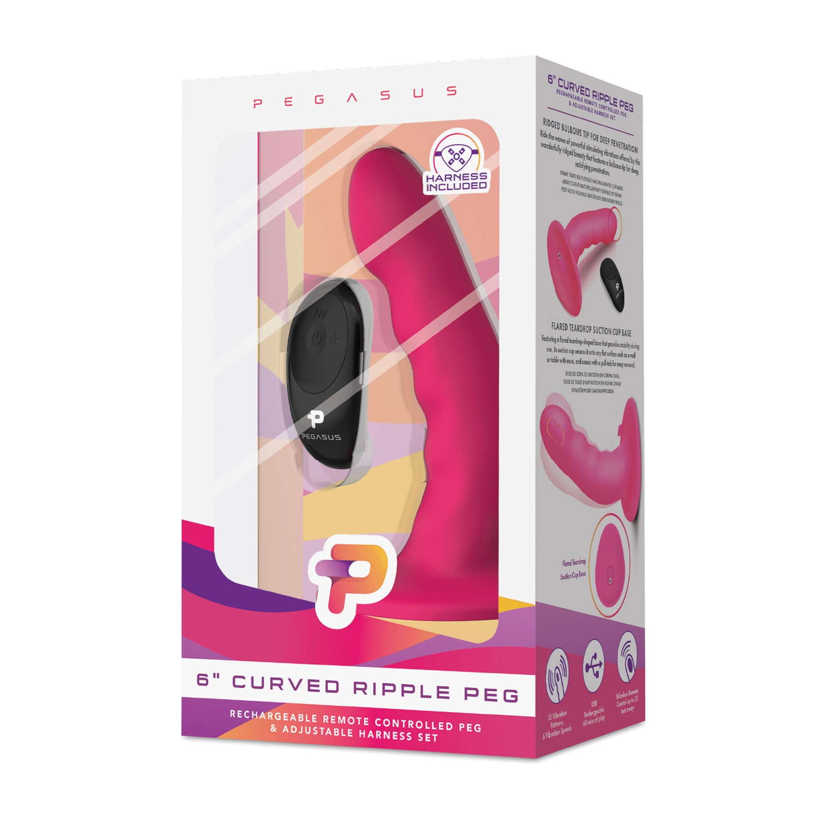 Pegasus 6 Inch Rechargeable Ripple Peg Pink