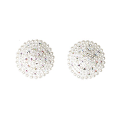 Pearl Rhinestones Round Reusable Pasties White