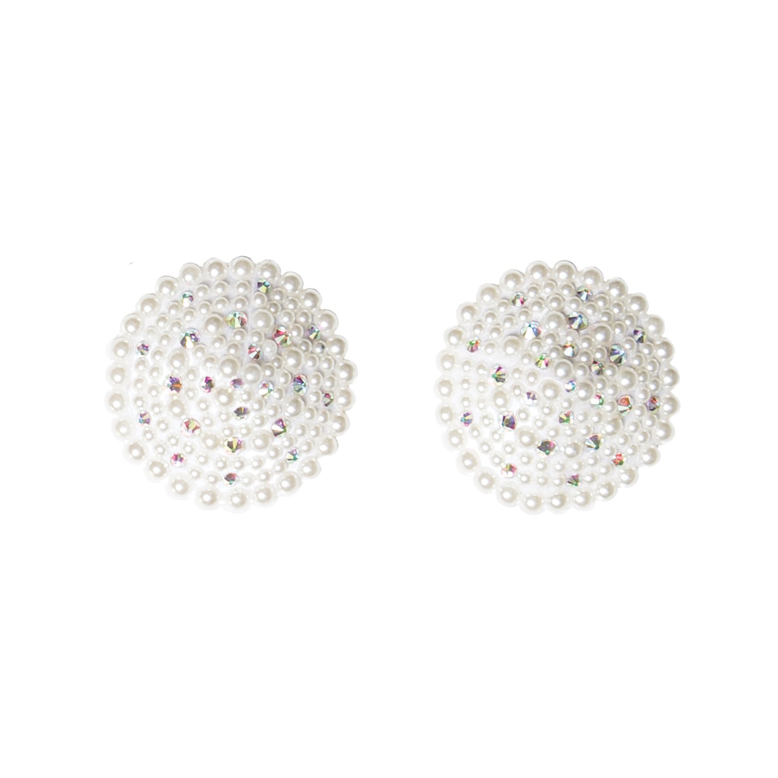 Pearl Rhinestones Round Reusable Pasties White