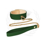 Spartacus Plush Lined PU Collar Chained Leash Green