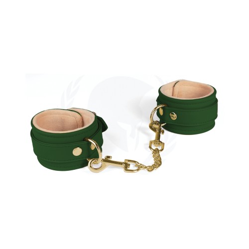 Spartacus PU Wrist Cuffs Plush Lined Green