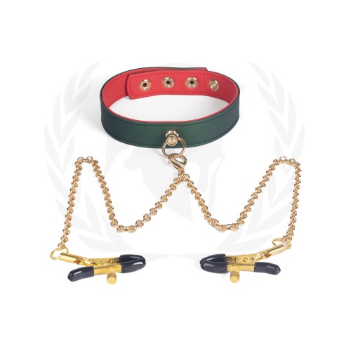 Spartacus PU Collar with Nipple Clamps for BDSM Fun