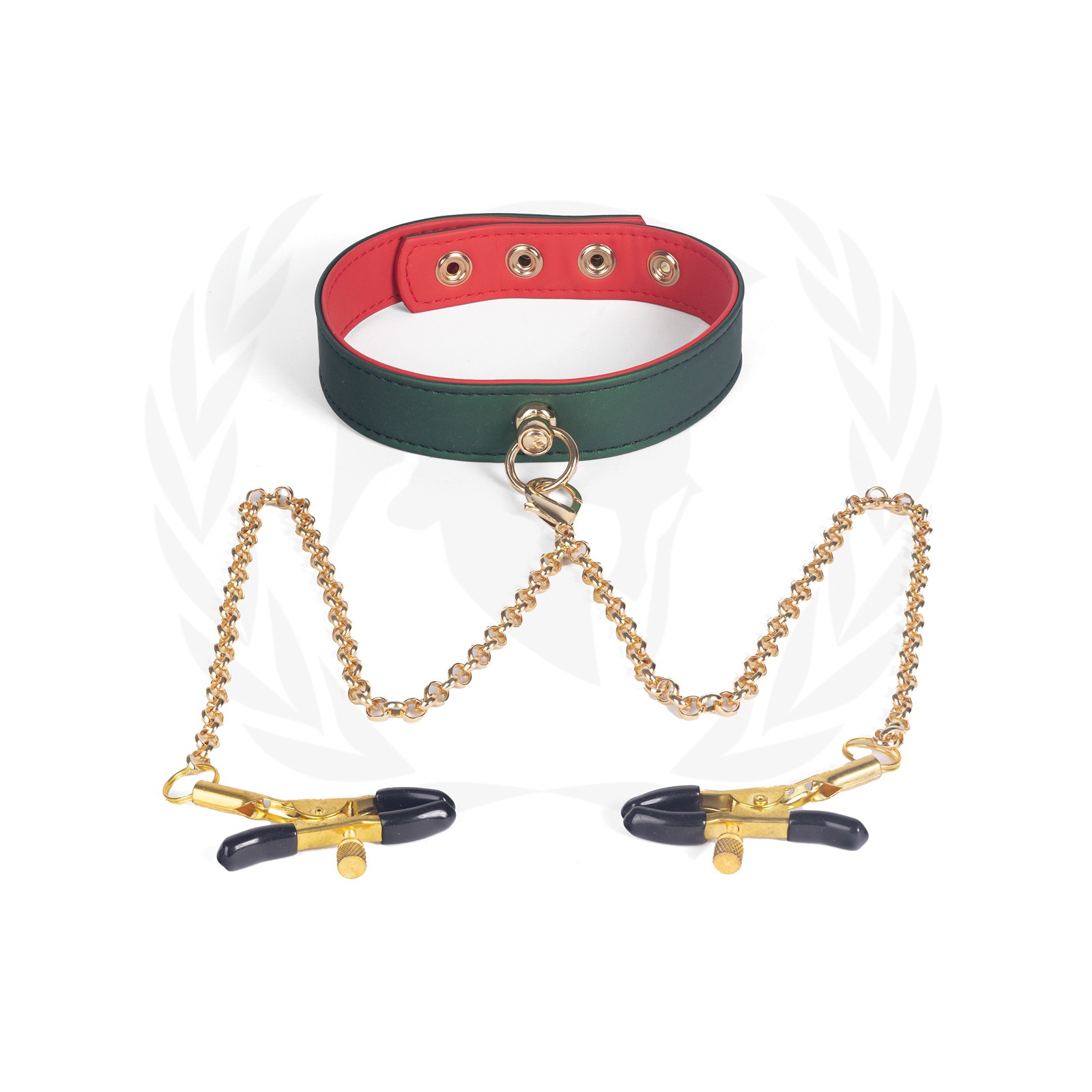 Spartacus PU Collar with Nipple Clamps for BDSM Fun