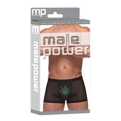 Shorts Micro Malla Modal Hoja de Marihuana Negra Pequeña