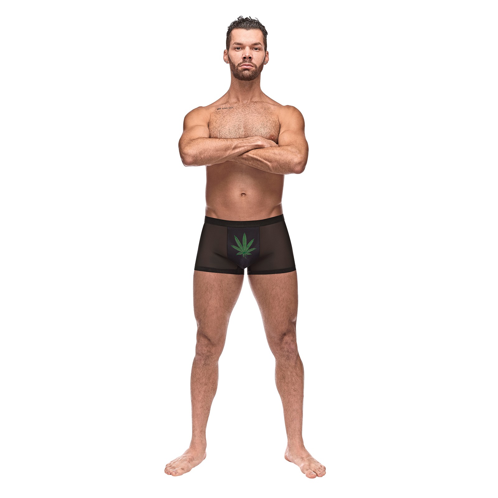 Private Screening Micro Mesh & Modal Pot Leaf Pouch Shorts