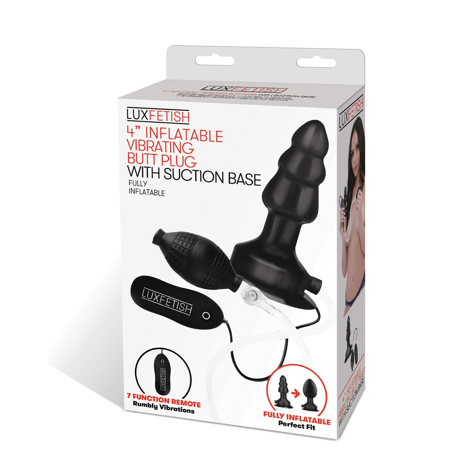 Lux Fetish Inflatable Vibrating Butt Plug Black