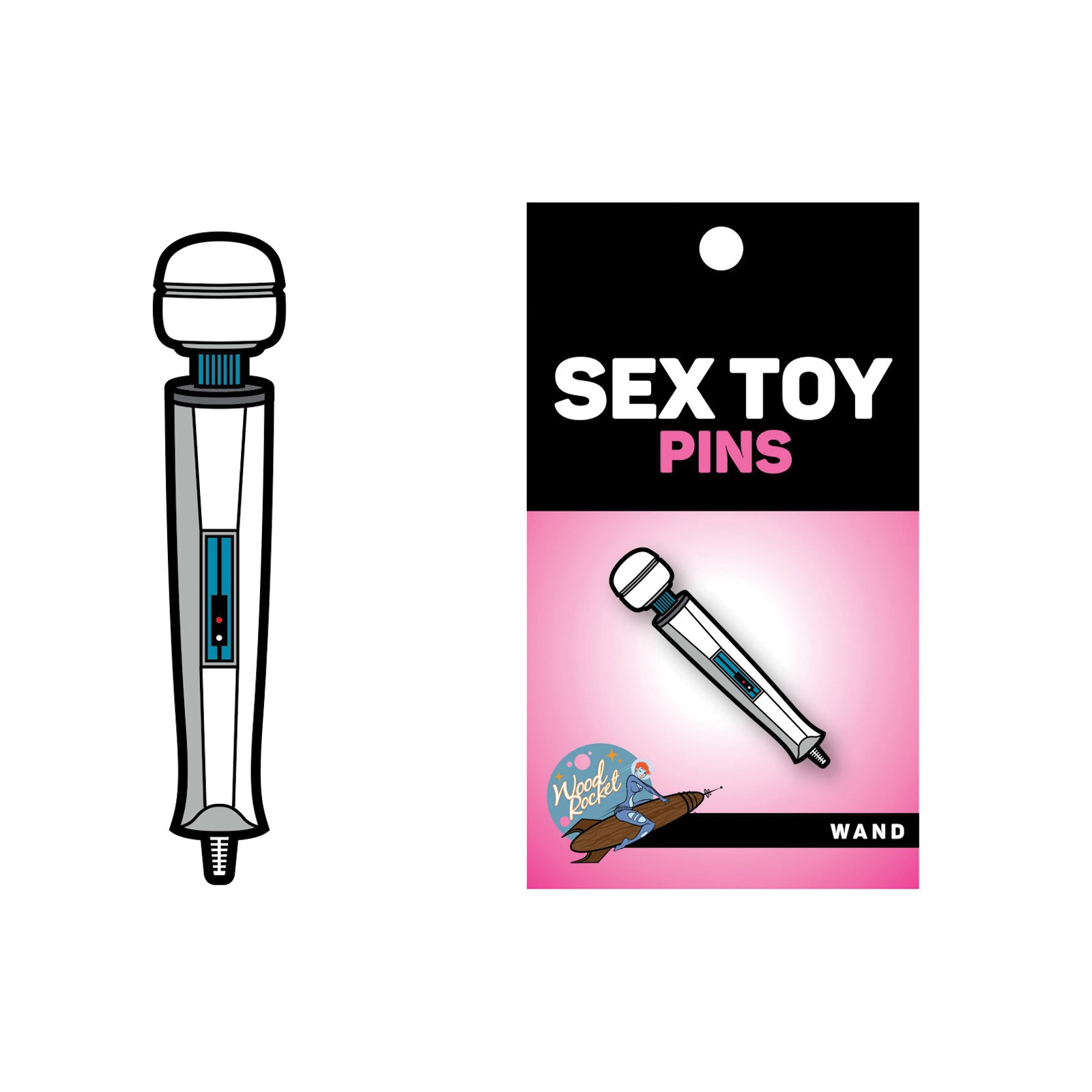 Wood Rocket Sex Toy Wand Enamel Pin White