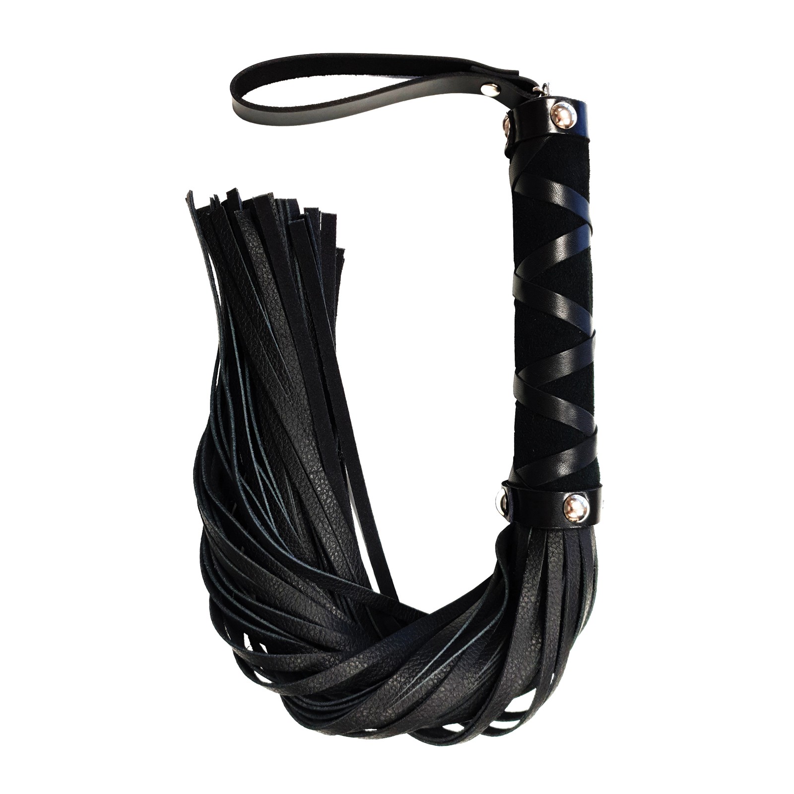 Rouge Short Leather Flogger with Studs Black