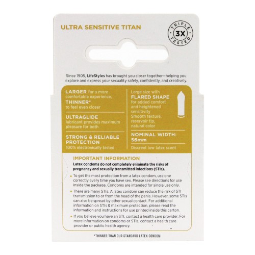 Lifestyles Ultra Sensitive Titan Condom - 3 Pack