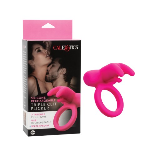 Silicone Rechargeable Triple Clit Flicker for Couples