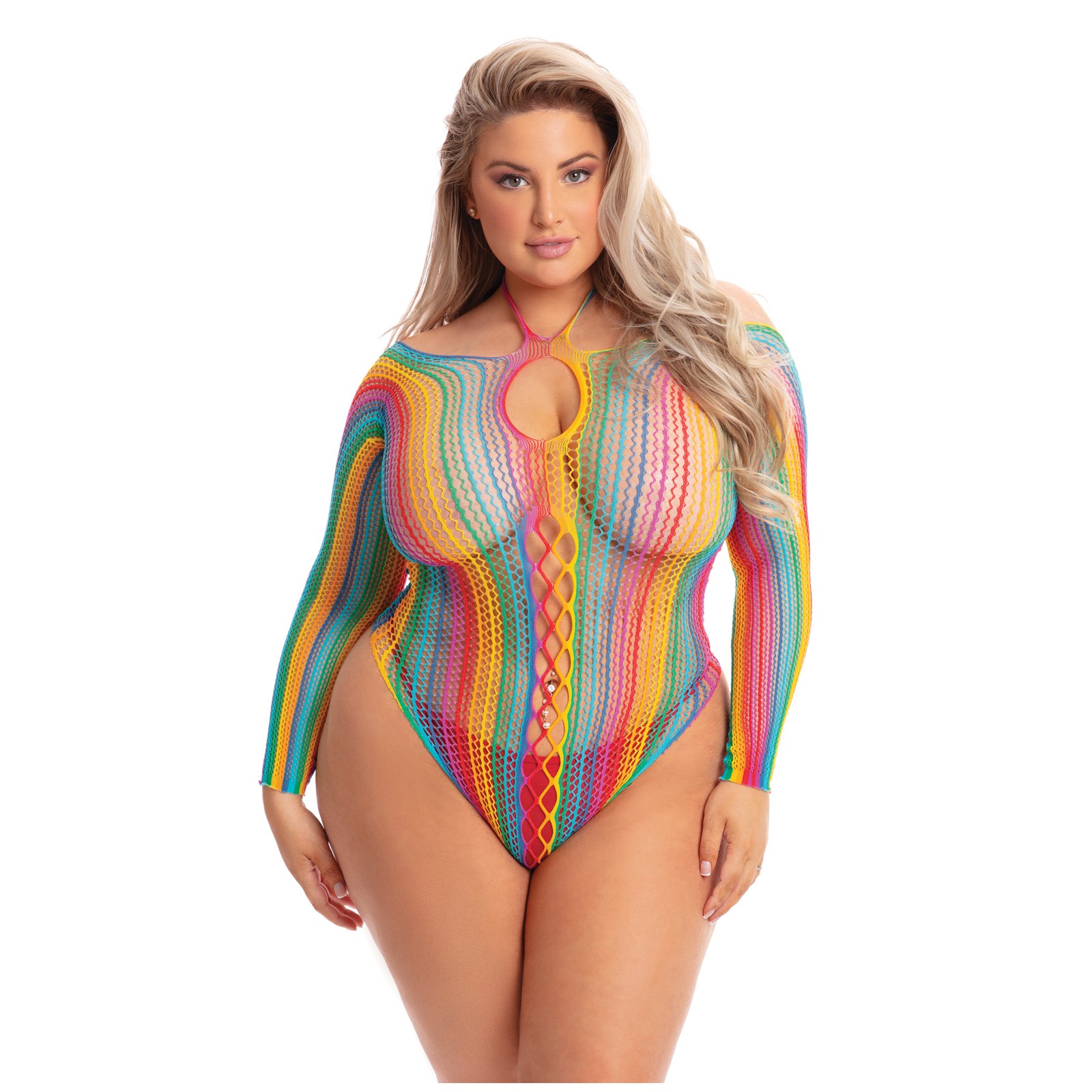 Pink Lipstick More Color Long Sleeve Bodysuit - Rainbow QN