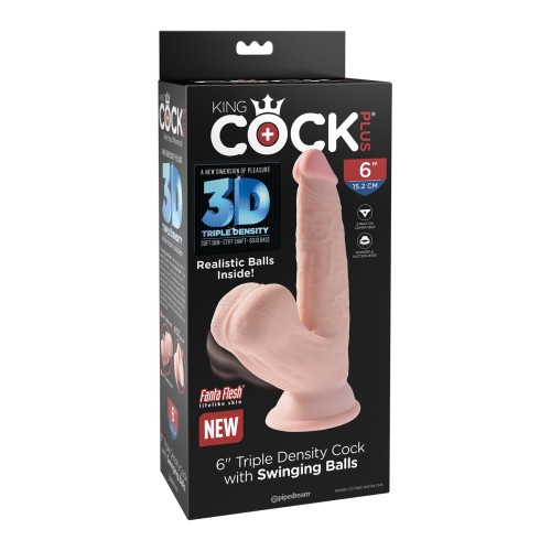 King Cock Plus 6 Cock de Triple Densidad con Testículos Colgantes Marfil