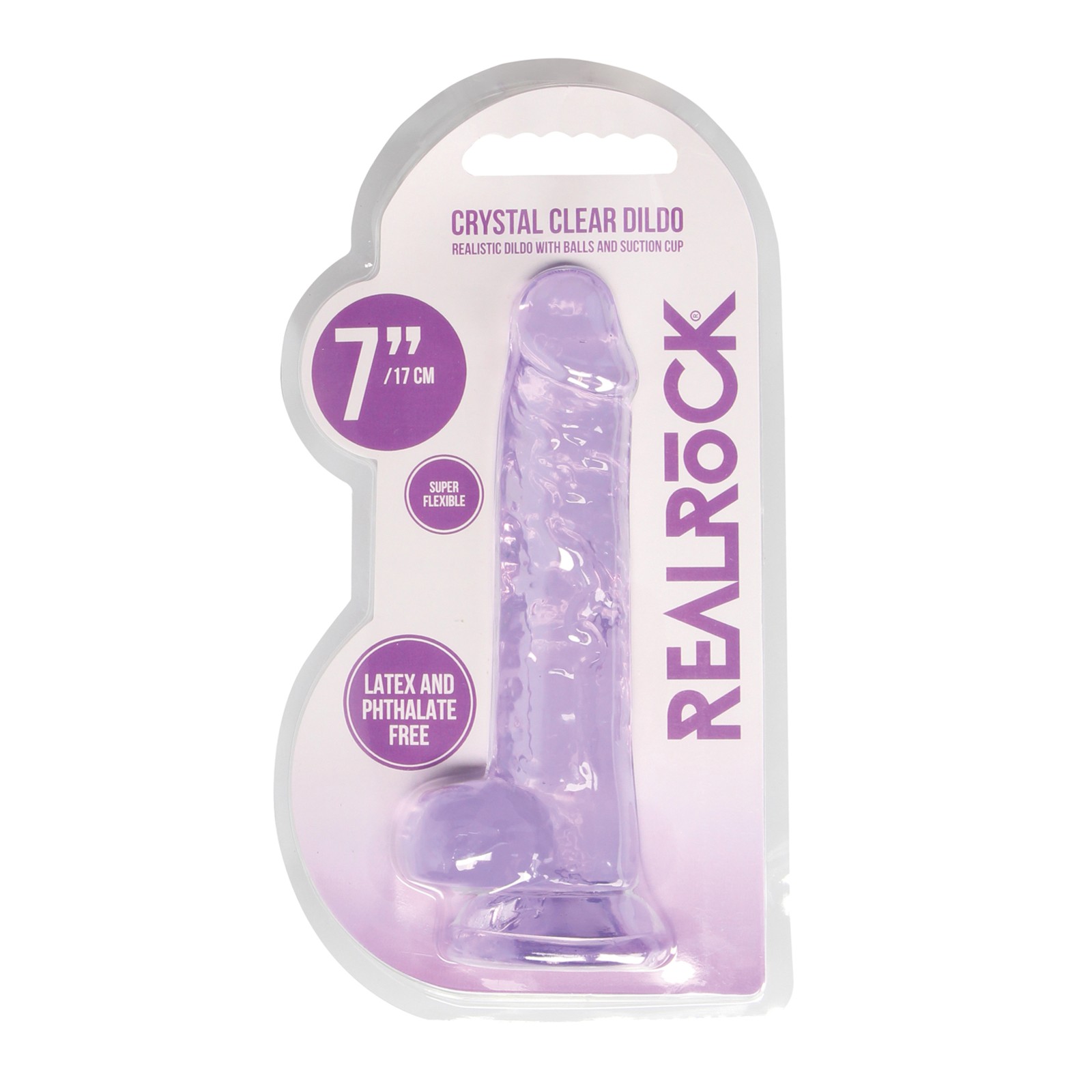 Shots RealRock Realistic Crystal Clear 7 Inch Dildo Purple