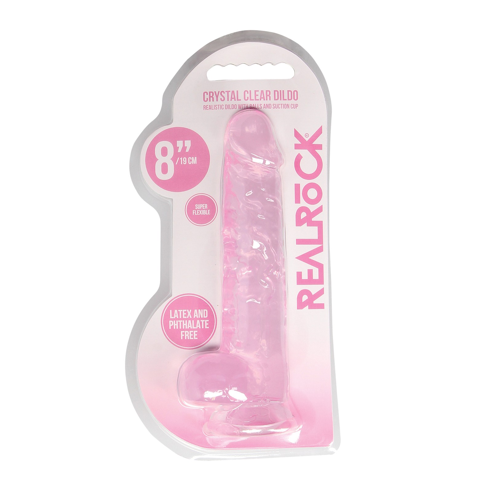 Shots RealRock Realistic Crystal Clear 8" Dildo w/Balls - Pink