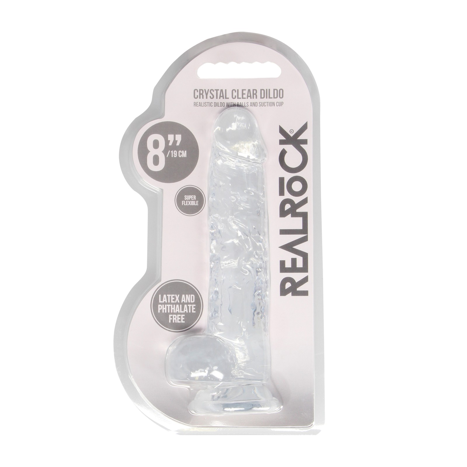 Shots RealRock Realistic Crystal Clear 8" Dildo w/Balls - Transparent