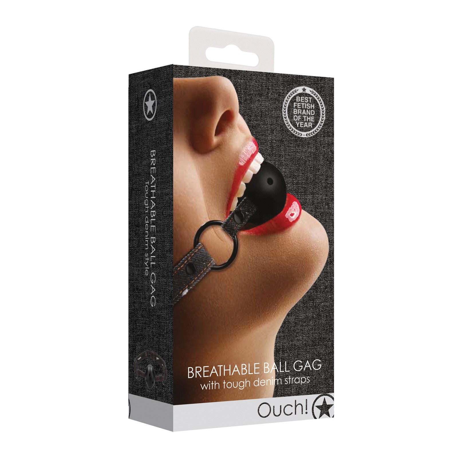 Shots Ouch Breathable Ball Gag with Denim Straps Black