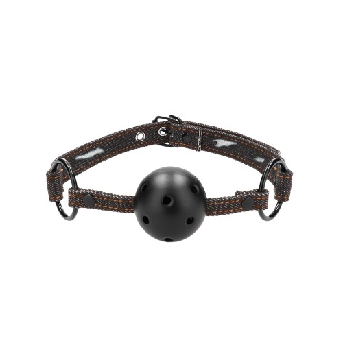 Shots Ouch Breathable Ball Gag with Denim Straps Black