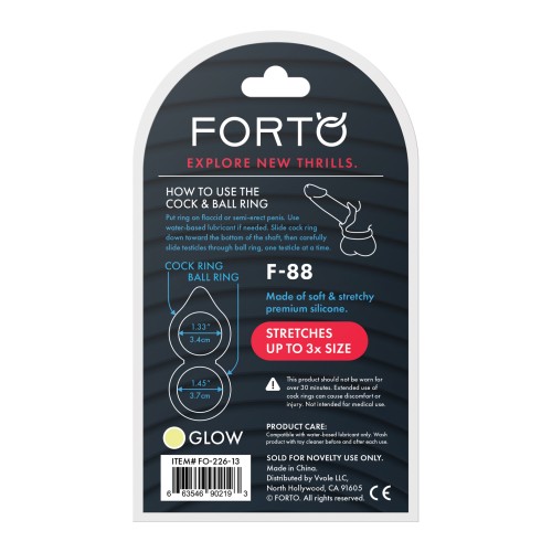 Forto F-88 Double Ring Liquid Silicone Cock Ring - Glow in the Dark