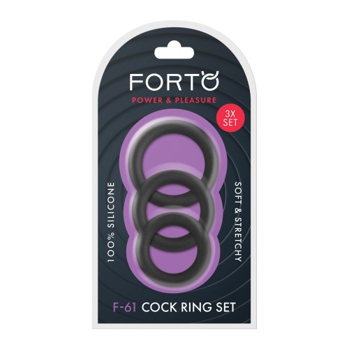 Forto F-61 Liquid 3 Piece Cock Ring Set Black - Enhance Pleasure