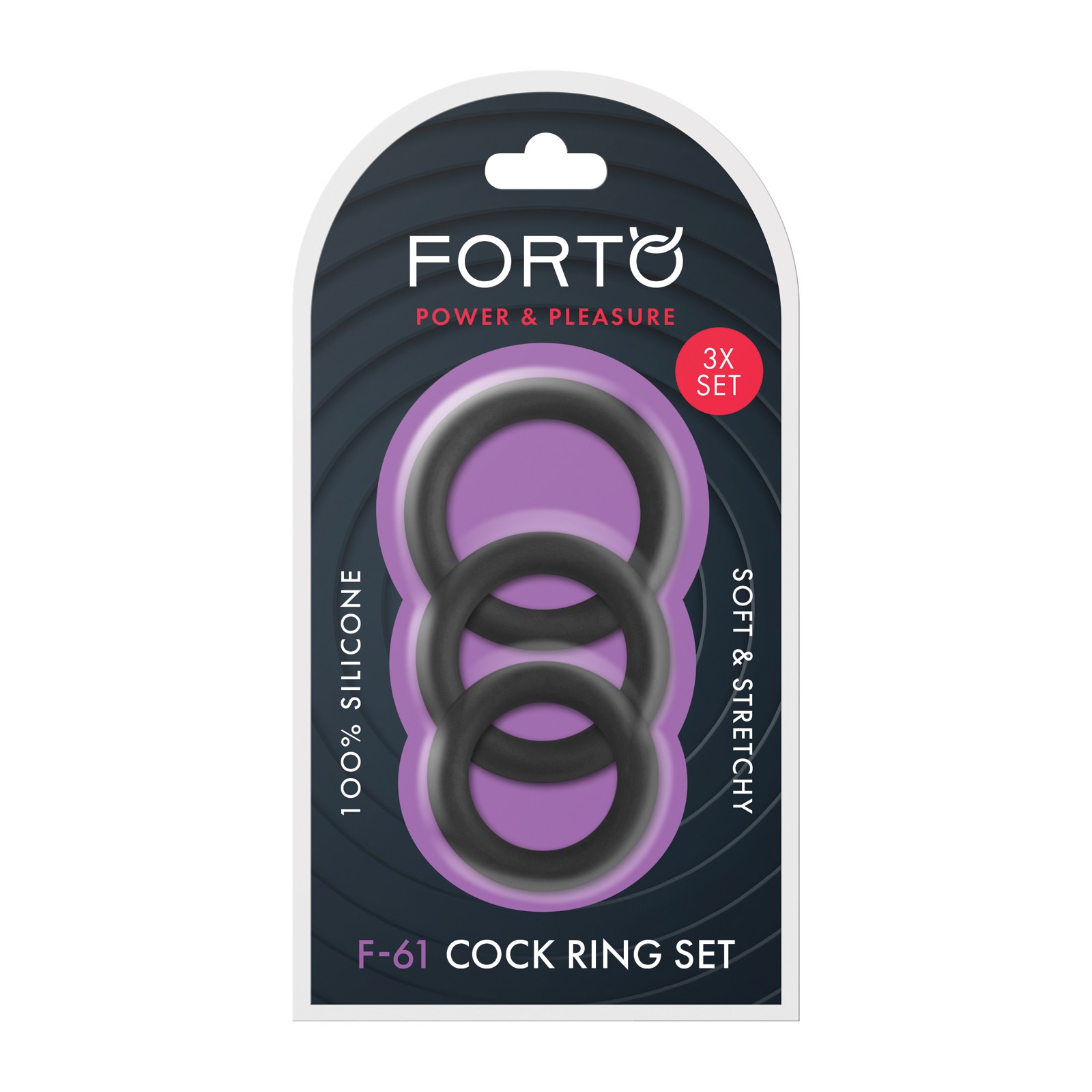 Forto F-61 Liquid 3 Piece Cock Ring Set Black - Enhance Pleasure