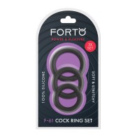 Forto F-61 Liquid 3 Piece Cock Ring Set Black - Enhance Pleasure