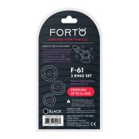 Forto F-61 Liquid 3 Piece Cock Ring Set Black - Enhance Pleasure