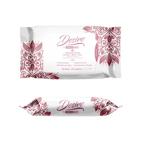 Swiss Navy Desire Unscented Feminine Wipes - 25 Pack