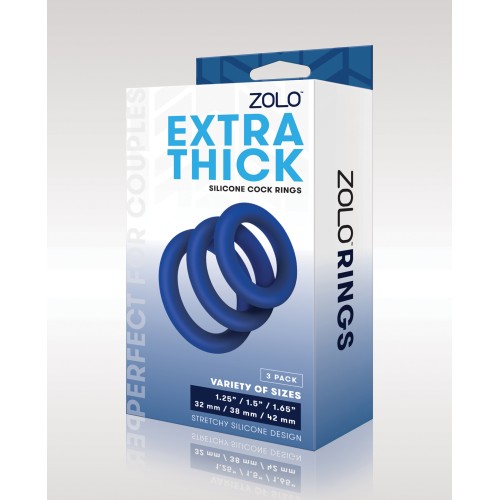 ZOLO Extra Thick Silicone Cock Rings Blue Set